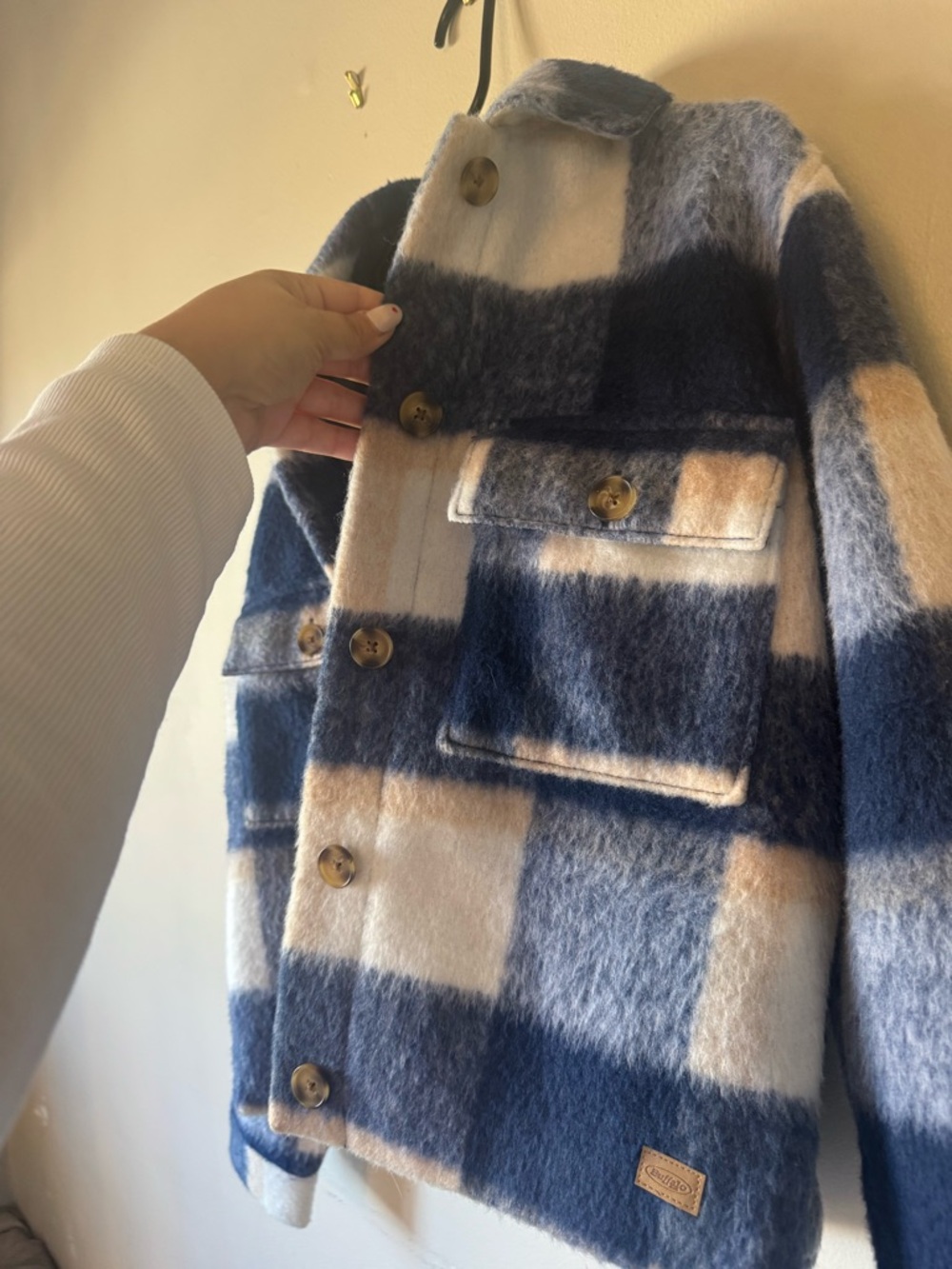 Buffalo - Navy Blue and White Plaid Cropped Jacket - Picture 4 of 7